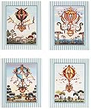 セットの4 Vintage Hot Air Balloonサーカス象アートプリントポスター11 x 14インチベッドルームホーム装飾フレーム用Great 。 11x14 Inch ブルー 4-hot-