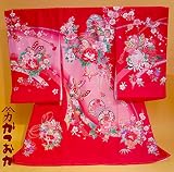 【正絹】 お宮参り着物　（初着・産着）　女児　M１-５ つつみに蝶々・華柄　新品仕立上り　★もれなく５大特典付！