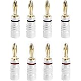AMIUKON 24K 金メッキ バナナプラグ スピーカーケーブルコネクター アルミメタルシェル 12AWG-18AWGゲージサイズ4mm (8本セット)
