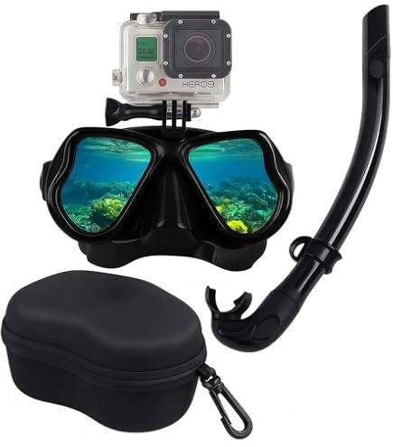 Octomask Tauchmaske Mit GoPro Halterung – Rahmenlos, Für Hero2/3/3+/4, Blau, Inkl. Gigbag