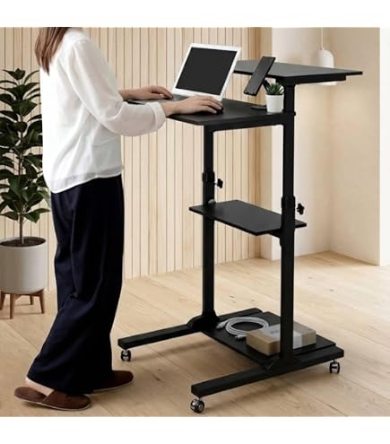 Amazon | スタンディングデスク 高さ調節 手動 キャスター付き 幅60cm