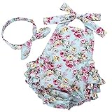 Fubin 女の子の赤ちゃん用 花柄プリント フリル ロンパー ヘッドバンド付き 夏服