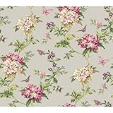York Wallcoverings ER8218 Waverly Cottage Fawn Hill Wallpaper, Silver Satin/Pink/Magenta/Purple/Gree
