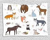 Cabin Decor Tapestry by Ambesonne Cute Animals in Spring Meadow Childish Woodland Fauna Kids Baby Ro
