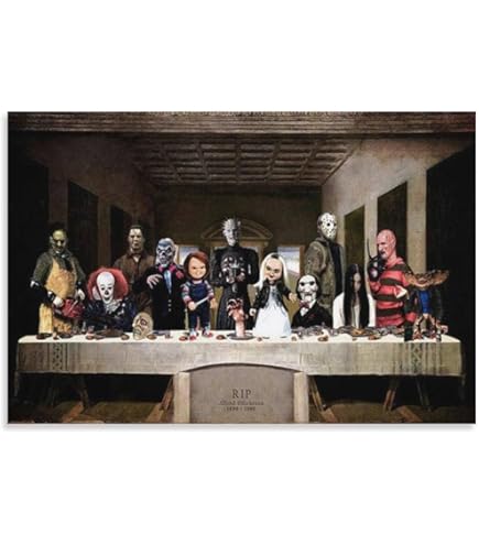 海外有名ホラー映画　全員集合布ポスター　ジェイソン　チャッキー　フレディ Amazon.co.jp: 海外有名ホラー映画 全員集合布ポスター