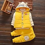 Onesall  新生児  ベービ服 キッズ 子供服 3セット3 in 1 長袖 コート付き ズボン 秋冬 男の子 女の子 (100㎝, イエロー)