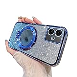 KOOLRIVER・For moto g64 5G ケース moto g64y 5G カメラ保護 カバー メッキ TPU ソフトケース リング付き ミラー付き スタンド機能 Qi充電 きらきら G64j 5G(ブルーB)