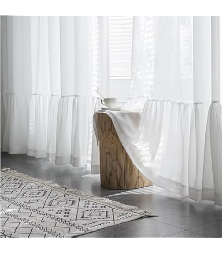 ホワイトレースカーテン フリル付き Amazon｜2枚入 姫系 白い レースカーテン ホワイトフリルトリム