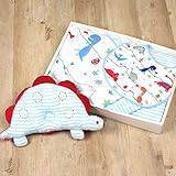 今治タオル きょうりゅう ベビーギフト isso ecco 化粧箱 手提げ袋 ラッピング込 (バスタオルセット, ブルー)