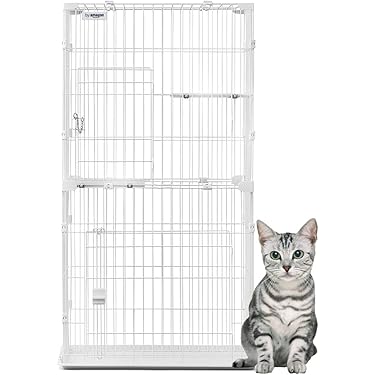 う*に様 猫　キャットゲージホワイト トイレ付き　コンパクト　省スペース　白　ケ Amazon | タンスのゲン キャットケージ 2段 幅82cm トイレ一体型