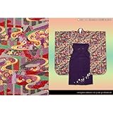 卒園式・入学式、七五三に こども袴セット ７歳女の子の着物(合繊)「紫系、古典調流水柄」と刺繍袴「紫」のセットORG753ksm