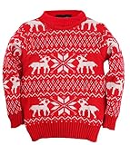 (コ-ランド) Co-land キッズ ニットセーター ベビー服 男の子 女の子 丸首 長袖 シカ柄 子供服 こども 男女児 プルオーバー 秋冬トップス カジュアル レッド 100