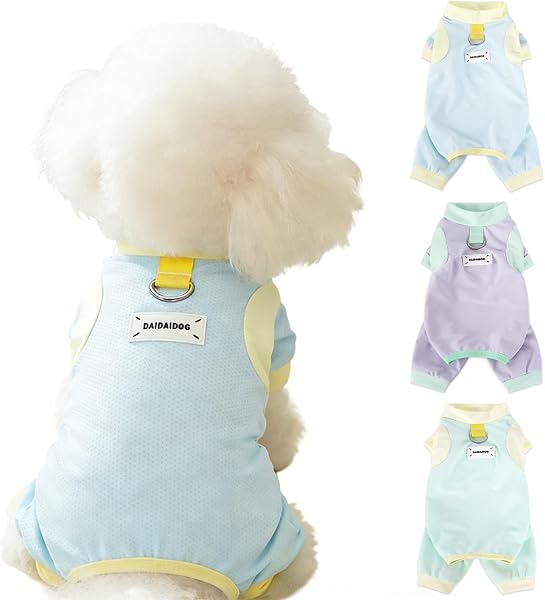Jimjis Dog Clothes, Summer Romper, Mesh, Cool, Long Sleeve, Thin, Breathable, Stretchy, Lightweight, Soft, Washable, Quick Drying, Dog Clothes, Spring, Onesie, Cool Suit, Coverall with D-Ring Included - 1