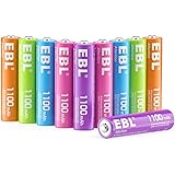 EBL 単4 充電池 カラフル充電式ニッケル水素電池1100mAh 10本入り 電池ケース付き 使い分け簡単 繰り返し充電可能 AAA電池 玩具フェイスシェイバー 体重計 マウス 電動歯ブラシ 電子辞書 ミニ四駆などの設備に最適 充電 単四電池 防災
