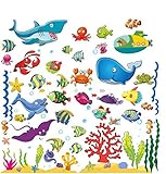 Wall Stickers with Under The Sea Design Peel and Stick Deep Blue Sea Fish Vinyl Decals Ocean Under W