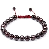 AD Beads Natural 8mm Gemstone Bracelets Healing Power Crystal Macrame Adjustable 7-9 Inch (8 Variety) (Red Garnet)