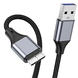 KAYQINHO 2m USB3.0 ケーブル MicroB、USB 3.0 AからマイクロBラインナイロン編みの外付けハードディスクドライブケーブルは、サムスンGalaxy S 5、Note 3/Pro 12.2、ウエスタンデータ、東芝などと互換性がある