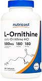 Nutricost L-オルニチン 500mg、180カプセル、非GMO、グルテンフリー