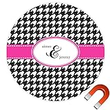 千鳥格子W /ピンクアクセントラウンドカーマグネット( Personalized ) 9" x 9" ブラック cp-rnd-mgnt-9+40875