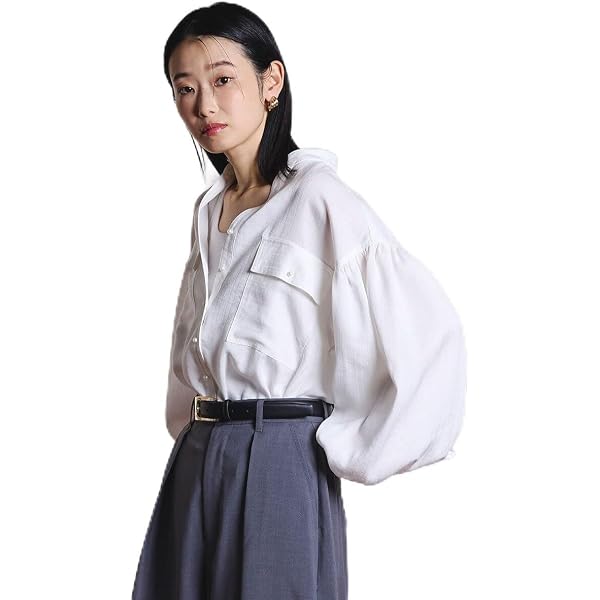 Amazon ローズバッド GENE HEAVENS COTTON PEARL BUTTON V NECKSHIRT GREY ONE SIZE コート・ジャケット 通販