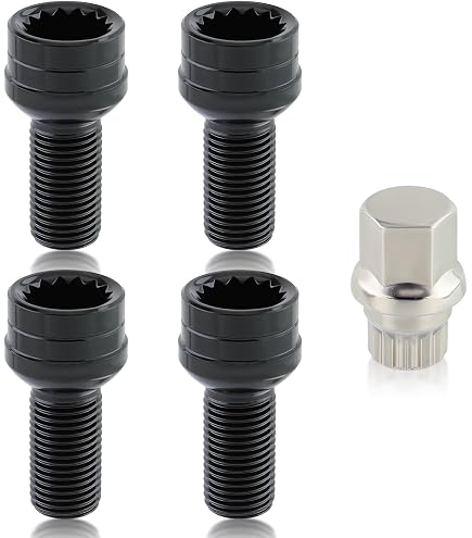 Set Of 20 Black Alloy Wheel Lug Bolts For VW - M14x1.5 Thread, 17mm Hex, Radius Seat