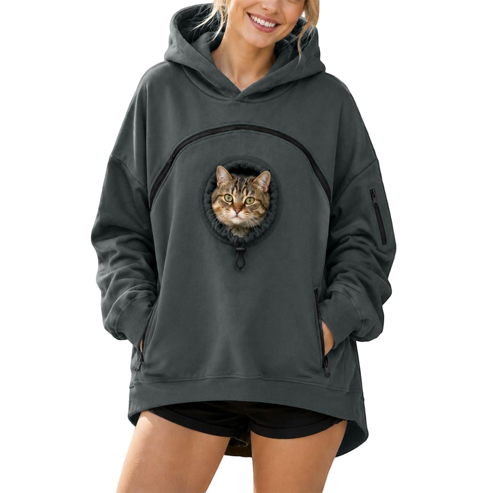 カンガルーパーカー 犬 メンズ 猫抱っこ用服 レディース 猫入れポケット 犬入れポケット付き カジュアル 春秋冬服 スウェット 長袖 無地 防寒対策 両手解放 ゆったり 室内 室外 散歩旅行用 お出掛け 小型犬用 猫用 キャリー 兼用