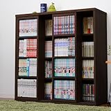 ワイエムワールド ダブルスライド式 本棚 奥深 スライド書棚 コミックラック 【色: ブラウン 】
