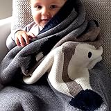 hiltow Cute Foxと星パターンダブル厚い暖かい幼児寝具カギ針編みベビーToddlers Receiving Swaddling Blanket Wrap Throw Bestギフト