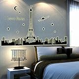 Diy アート インテリア壁紙夜空エッフェル塔ムーン スター都市の建物を見る の パリ夜光ウォール ステッカー壁画デ カール