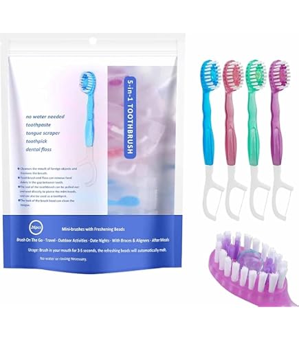 Amazon | 使い捨てミニトラベル歯ブラシ、5in1 プリペーストミニブラシ