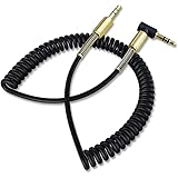 AUX 3.5mm カールコード ステレオ オーディオケーブルステレオミニ プラグ ジャック 金メッキ 伸縮40cm - 60cm (ブラック)