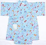 女の子甚平　2才・3才　白・ピンク・水色生地に金魚柄　日本製　仕立上がり品 (95ｃｍ, 水色)