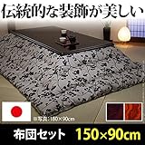 家具 便利 家具調 こたつ 長方形 セット 和調継脚こたつ 150x90cm+国産こたつ布団 2点セット 日本製 コタツ 炬燵 座卓 和風 折りたたみ ローテーブル 紫檀調/A_エステルストライプ