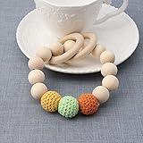 イエローteething-natural-round-wood-bracelet-baby-newborn-mom-kids-wooden-teether-toy