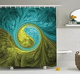 Spires装飾シャワーカーテンby、Zen EasternスパイラルPsychedelic figure with Sunny Sideアジアエスニックインテリア、ファブリック浴室装飾セットフック付