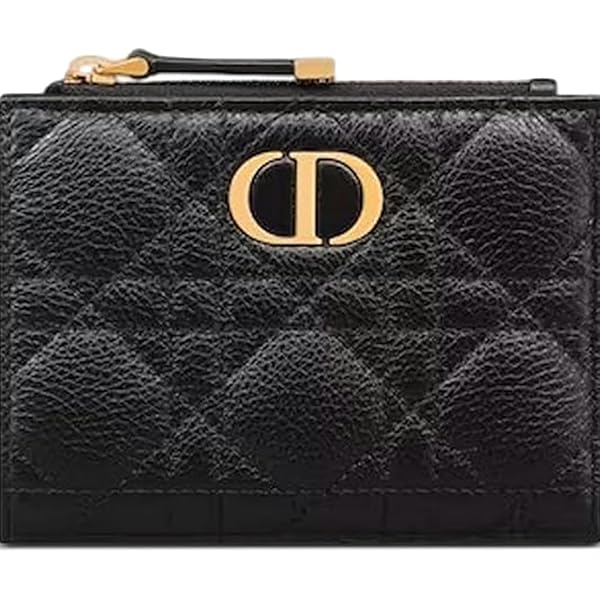 【♡）✨三つ折り財布 カナージュ ロータス レザー ブラック チャーム Christian Dior（クリスチャン・ディオール） ディオール カナージュ