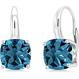 Gem Stone King 925 Sterling Silver Natural Genuine London Blue Topaz Earrings For Women (5.48 Cttw, Gemstone Birthstone, Cush
