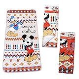 (レッド/シングル)敷パット シングル フランネル Disney ディズニー ミッキー ドナルド 四隅ゴムバンド付 ネイティブ柄