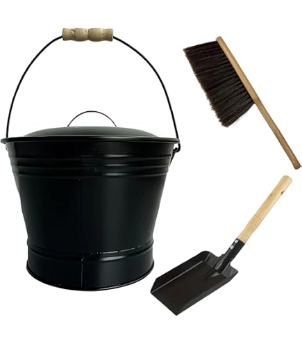 ペレット、薪ストーブ　バケツ Amazon.co.jp: Fenteer 【スペード&ほうき付き】3点セット 蓋付き 灰