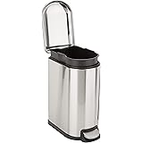 Amazonベーシック ゴミ箱 長方形 ソフトクローズ スチール製 ふた付き スリム 10L つや消しステンレス