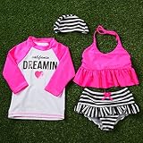 【日本未入荷】お得な3点セット水着 トップス ボトム ロングスリーブス キッズ ガール ラッシュガード (6-7歳 (110cm))