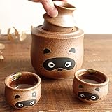 美濃焼 たぬき 酒器セット 熱燗 冷酒 かわいい 徳利 おちょこ セット 狸 酒器 ぐい呑み おしゃれ 酒燗器 保温器 とっくり 温燗 お猪口 日本酒 家呑み 0.8合 小サイズ 日本製 ギフト 贈り物 プレゼント 外国の方へのお土産