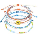 VU100 Handmade Anklet Bracelets Adjustable Waterproof Strand Braided Rope Summer Woven Bracelet Set Jewelry Women Teen Girls