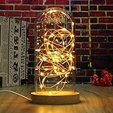 creative wood glass led night light table lamp decoration