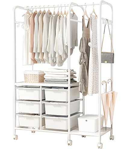 Amazon.co.jp: フレンチカントリー調ハンガーラック（ワイド・引出し