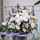 蘭の花を使った お供え お悔やみアレンジメント (色をいれて, 2Lサイズ)