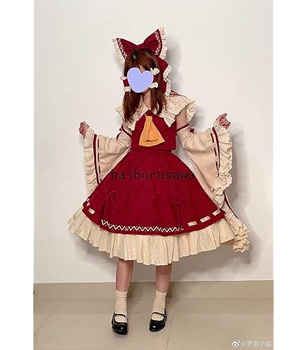 Amazon.co.jp: 博麗霊夢 コスプレ衣装＋髪飾り(ウィッグ 靴 道具 追加