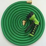 Expandable 50ft Green Garden Water Hose by JFSG Outdoor - Strong Brass Connections - Free 7 Pattern 
