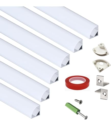 Muzata 6-Pack V-Shape LED Aluminum Channel – 1 Meter Length With Milky White Diffuser For Under-Cabinet & Corner Lighting (V1SW)