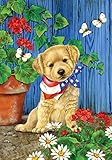 High Quality Patriotic Puppy 28 x 40-Inch Decorative USA-Produced House Flag